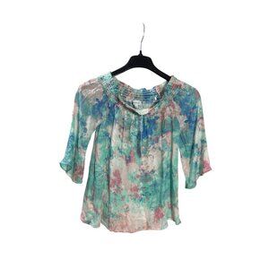 Gilli Womens Tie Dye Off Shoulder Top S Smocked Polyester Multicolor New